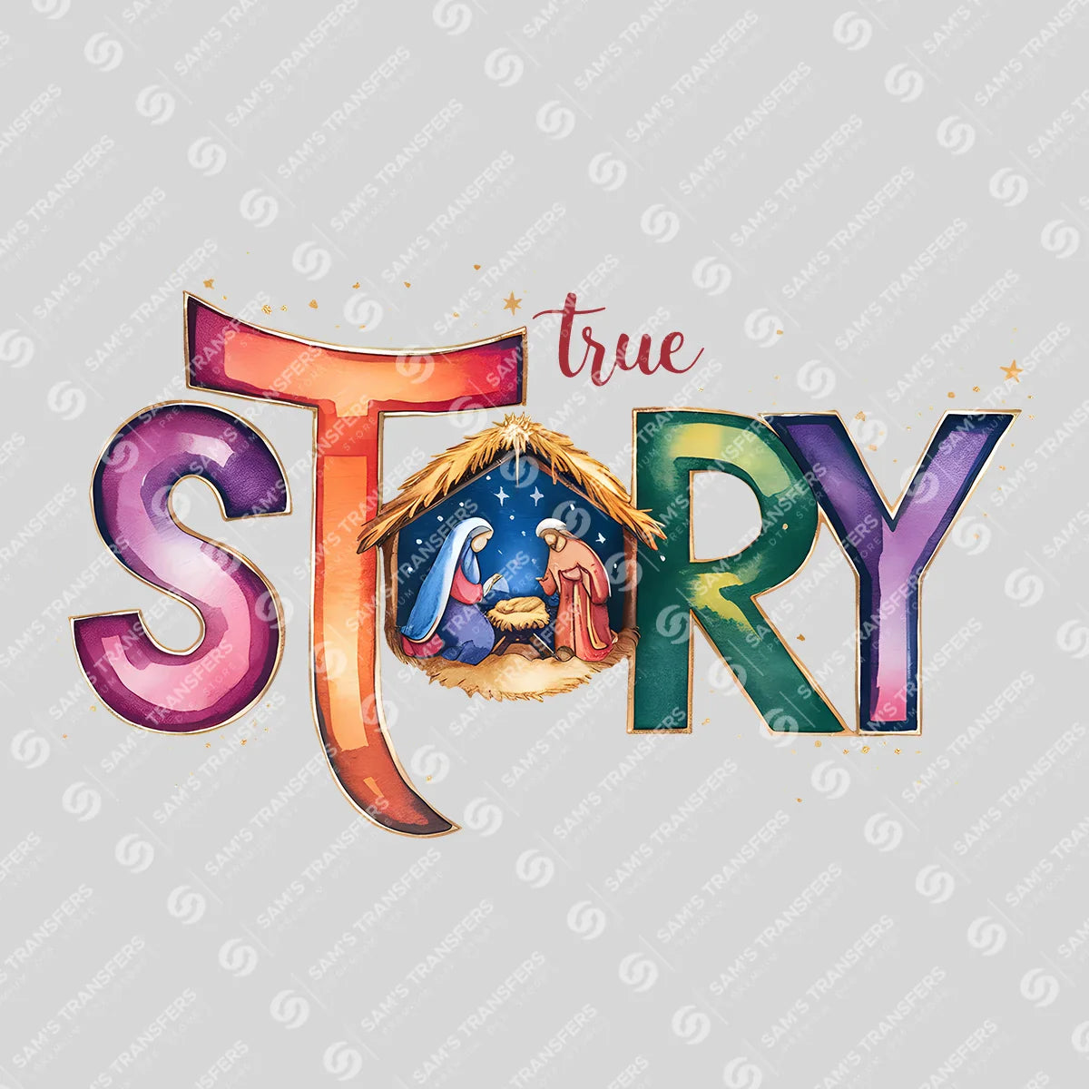 Apparel featuring a True Story-themed DTF transfer.