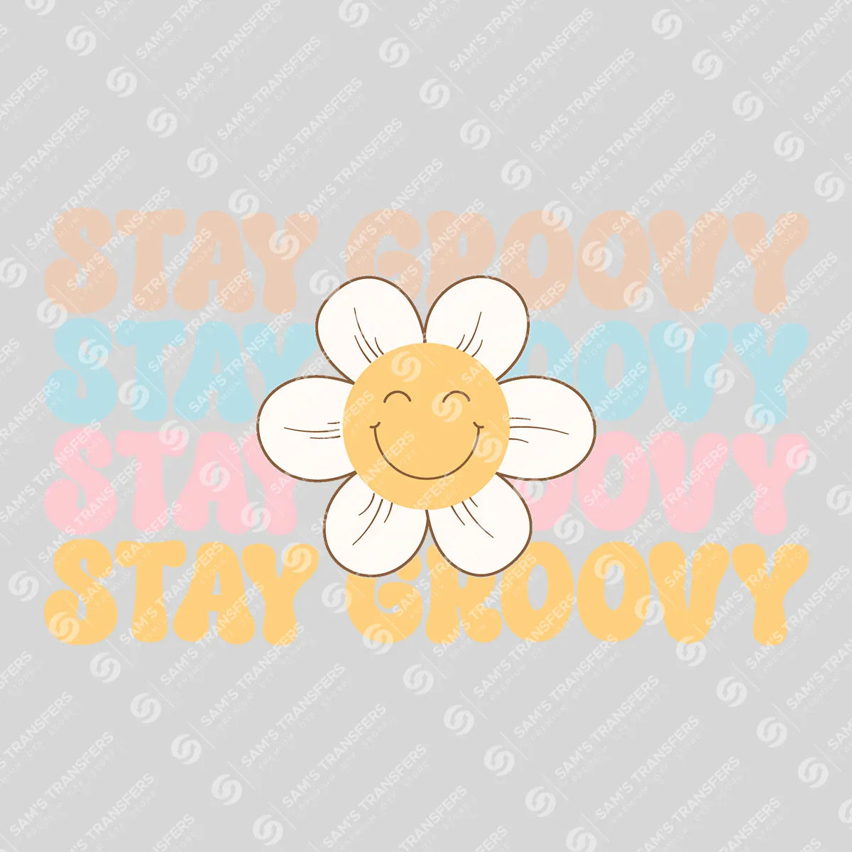 Apparel featuring a Stay Groovy-themed DTF transfer.
