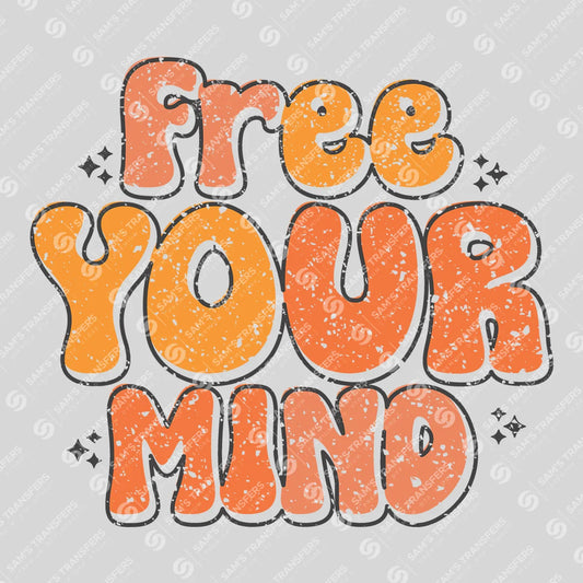 Apparel featuring a Free Your Mind-themed DTF transfer.
