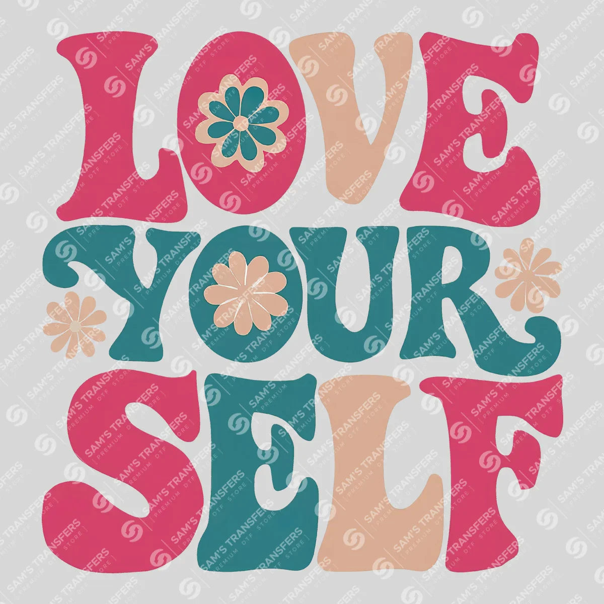 Apparel featuring a Love Yourself-themed DTF transfer.