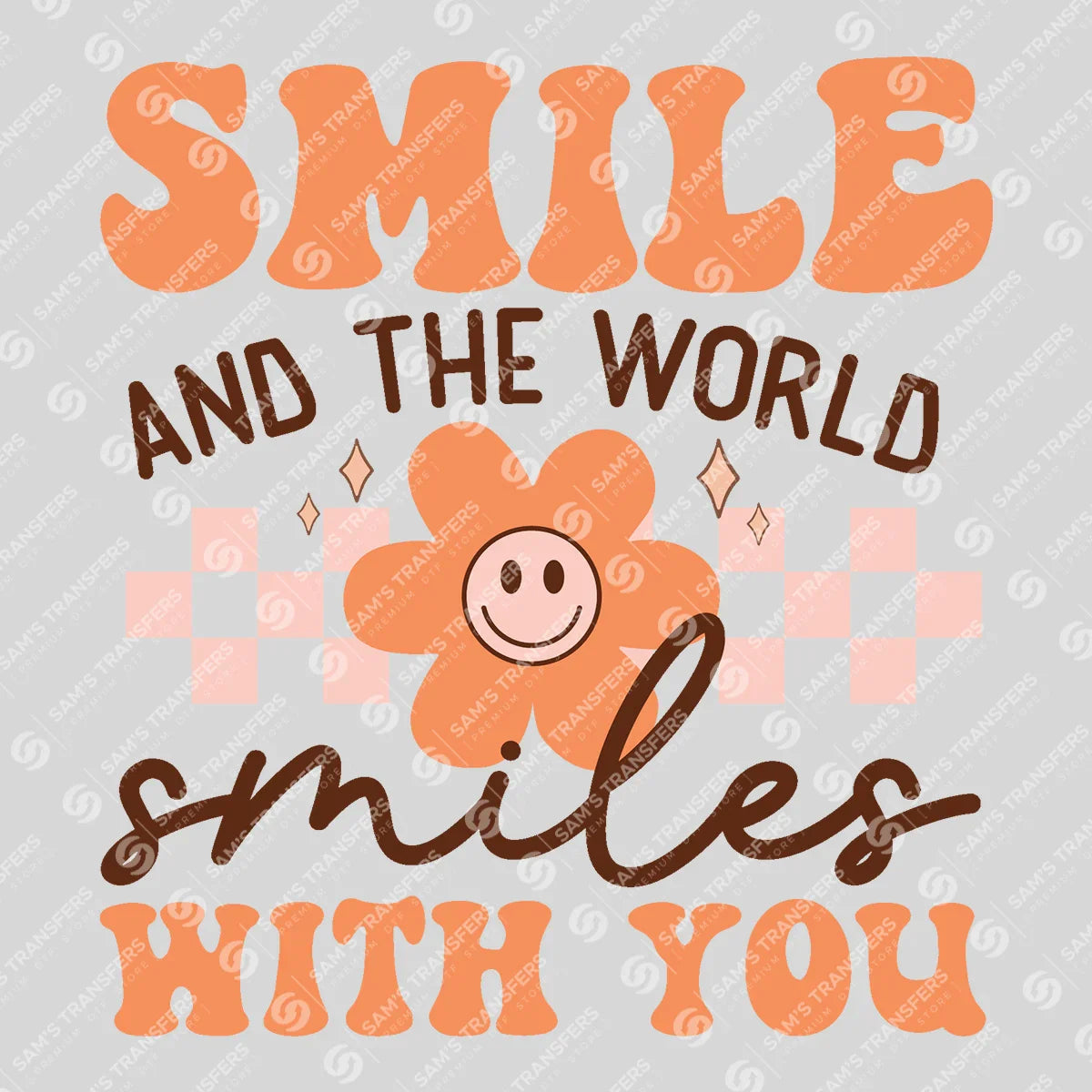 Apparel featuring a Smile and the World Smiles With You-themed DTF transfer.