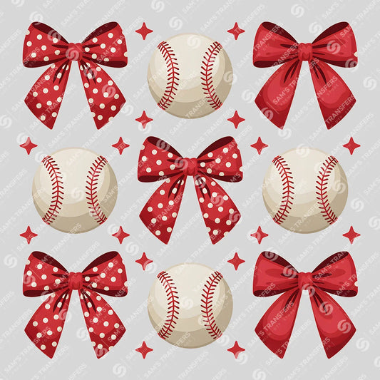 Apparel featuring a Baseball and Bows-themed DTF transfer.
