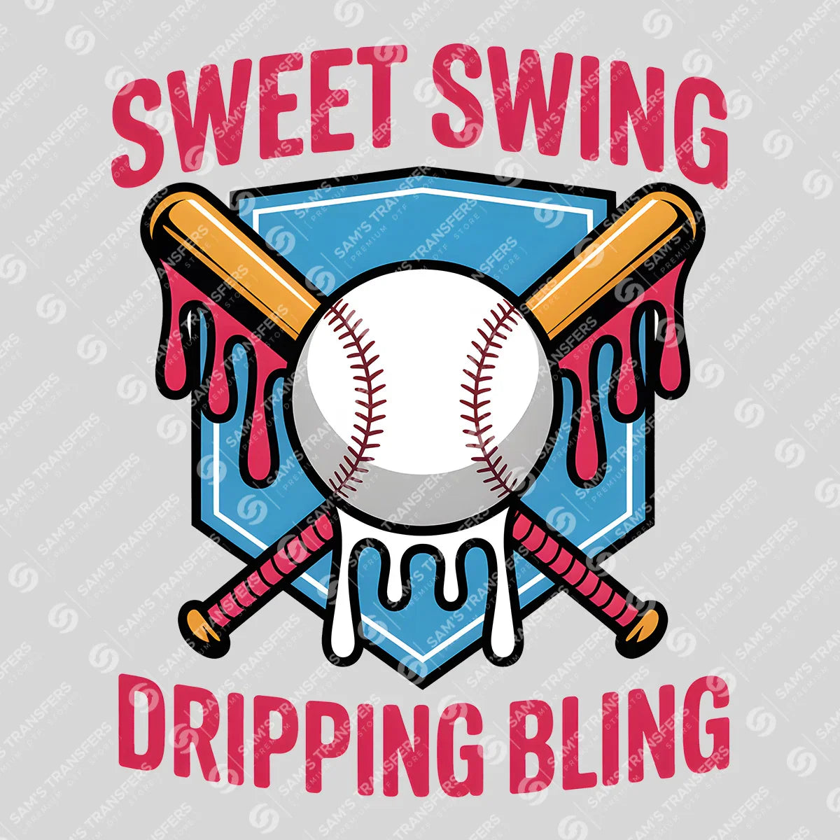 Apparel featuring a Sweet Swing Dripping Bling-themed DTF transfer.