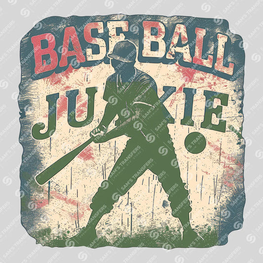 Apparel featuring a Baseball Junkie-themed DTF transfer.