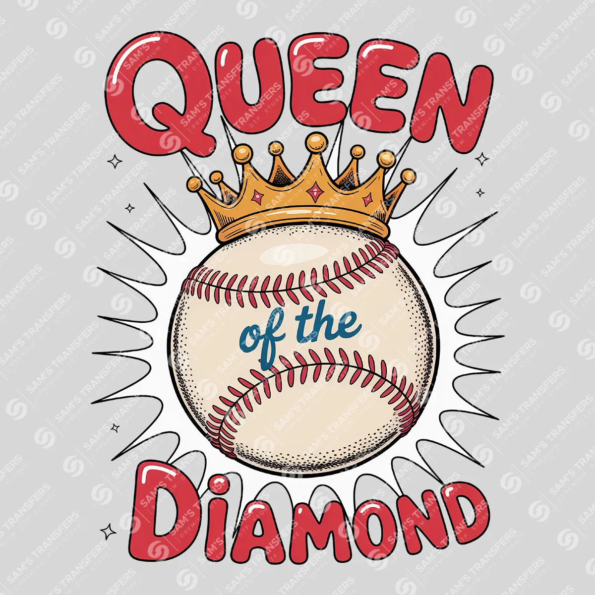 Apparel featuring a Queen of the Diamond-themed DTF transfer.