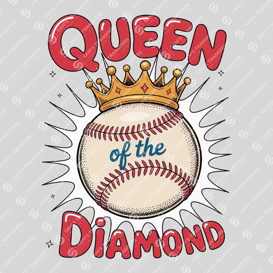 Apparel featuring a Queen of the Diamond-themed DTF transfer.