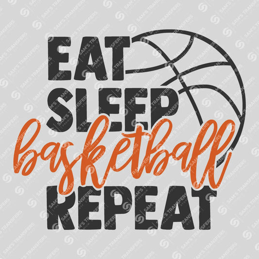 Apparel featuring a Eat Sleep Basketball Repeat-themed DTF transfer.