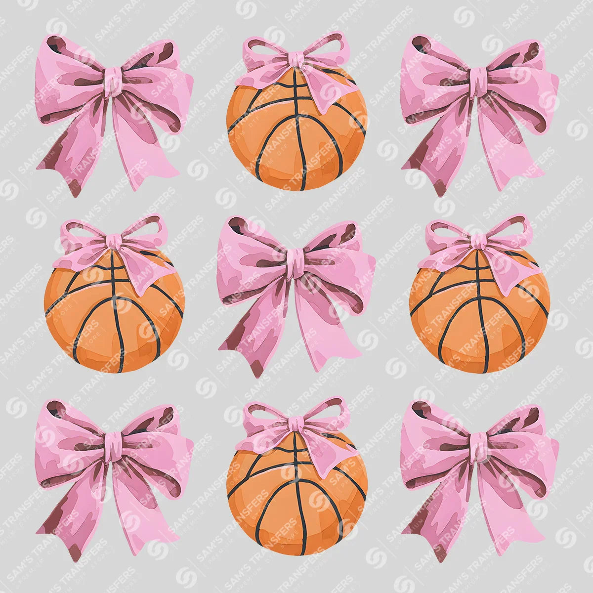 Apparel featuring a Pink Bows and Basketballs-themed DTF transfer.