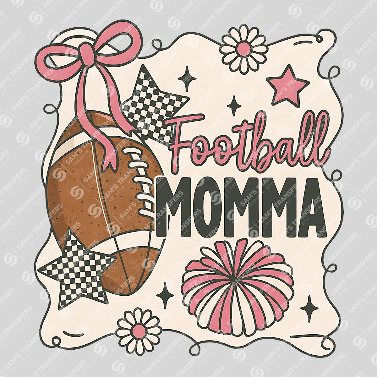 Apparel featuring a Football Momma-themed DTF transfer.