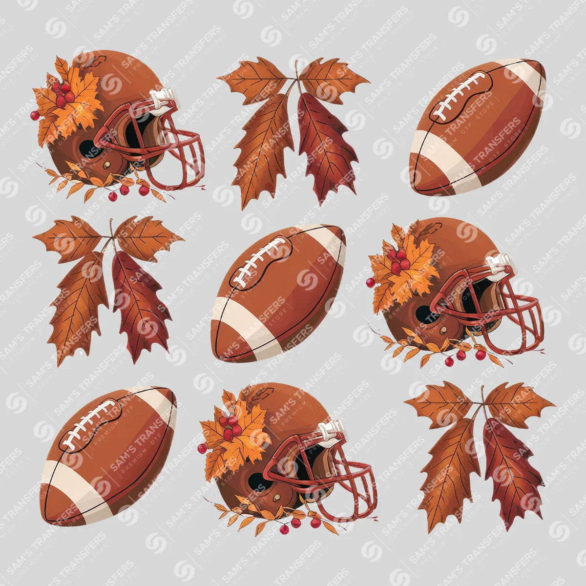 Apparel featuring a Football And Fall Leaves-themed DTF transfer.