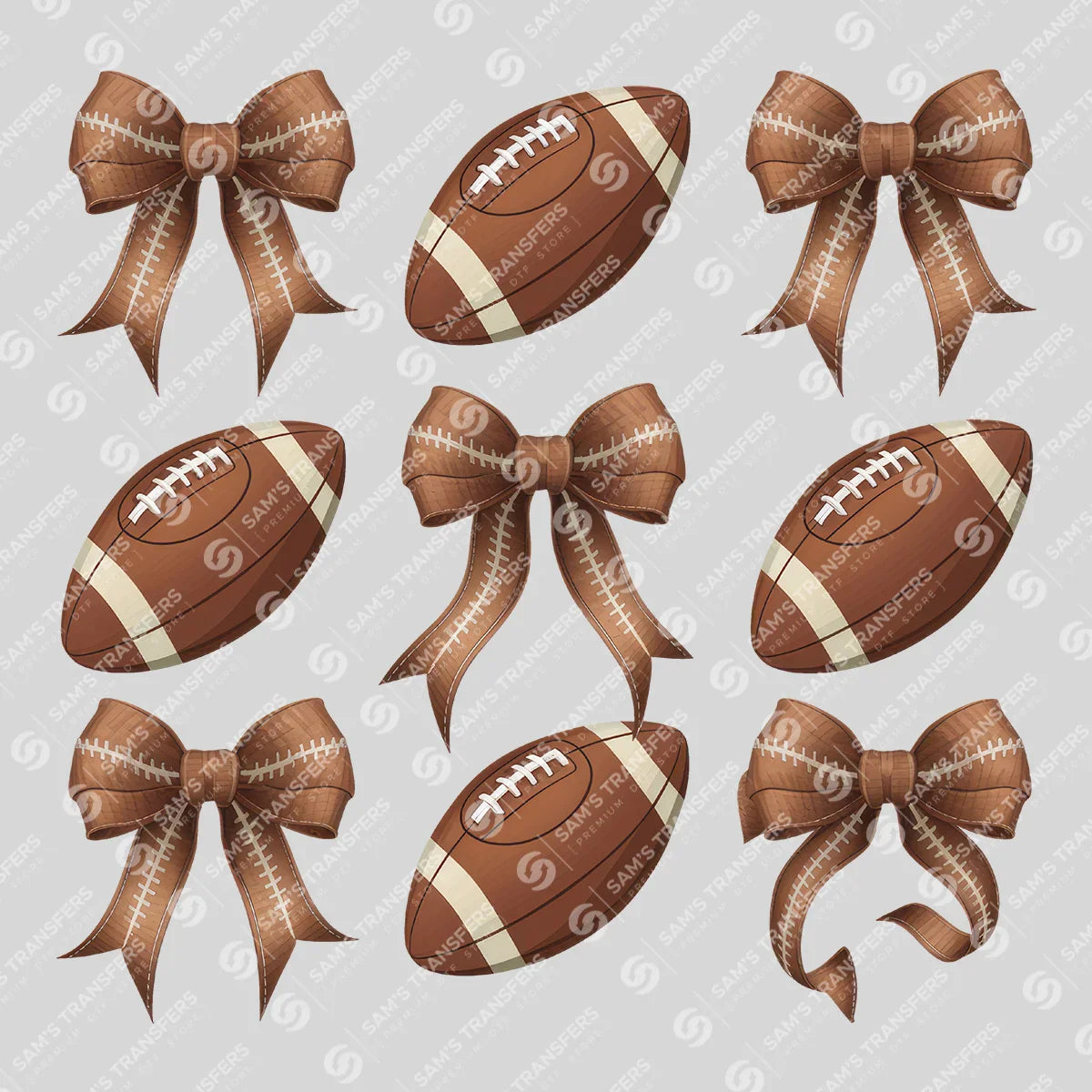 Apparel featuring a Football Bows Pattern-themed DTF transfer.