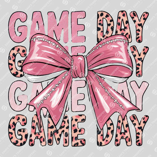 Apparel featuring a Pink Game Day Bow-themed DTF transfer.