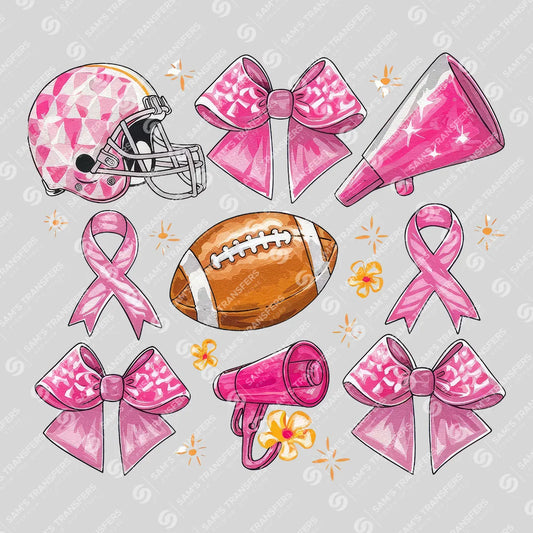 Apparel featuring a Pink Out Cheer Football-themed DTF transfer.