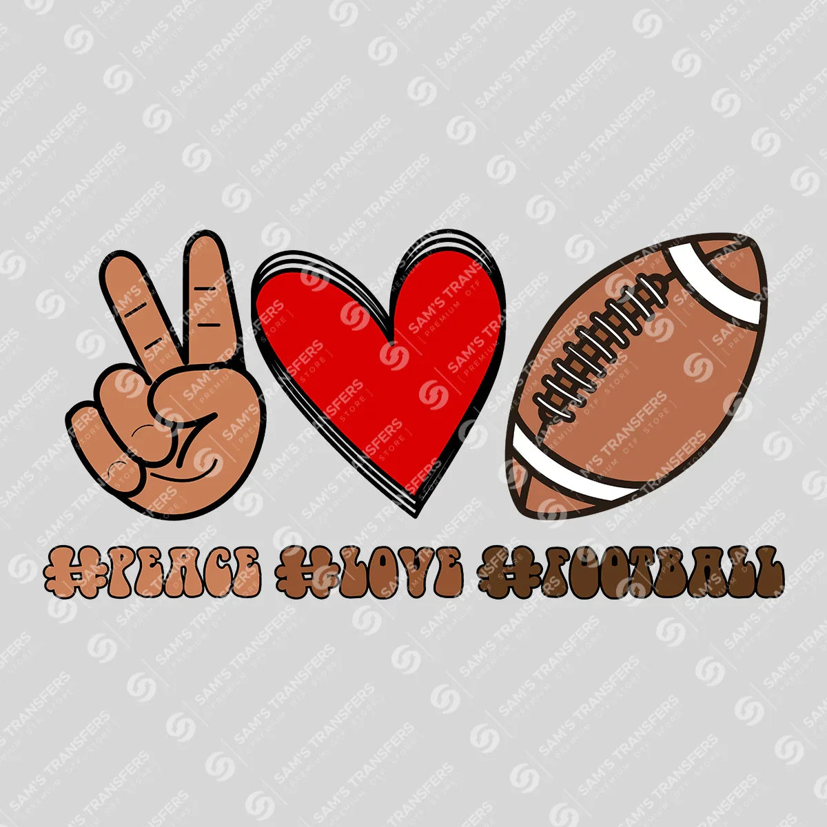 Apparel featuring a Peace Love Football-themed DTF transfer.
