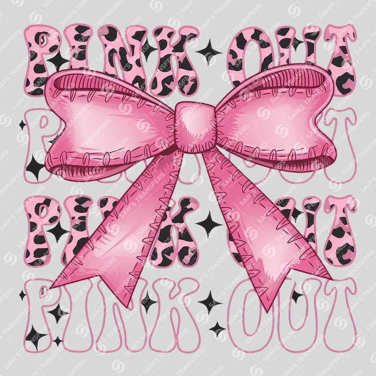 Apparel featuring a Pink Out Bow Stacked-themed DTF transfer.
