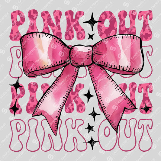 Apparel featuring a Pink Out Leopard Bow-themed DTF transfer.