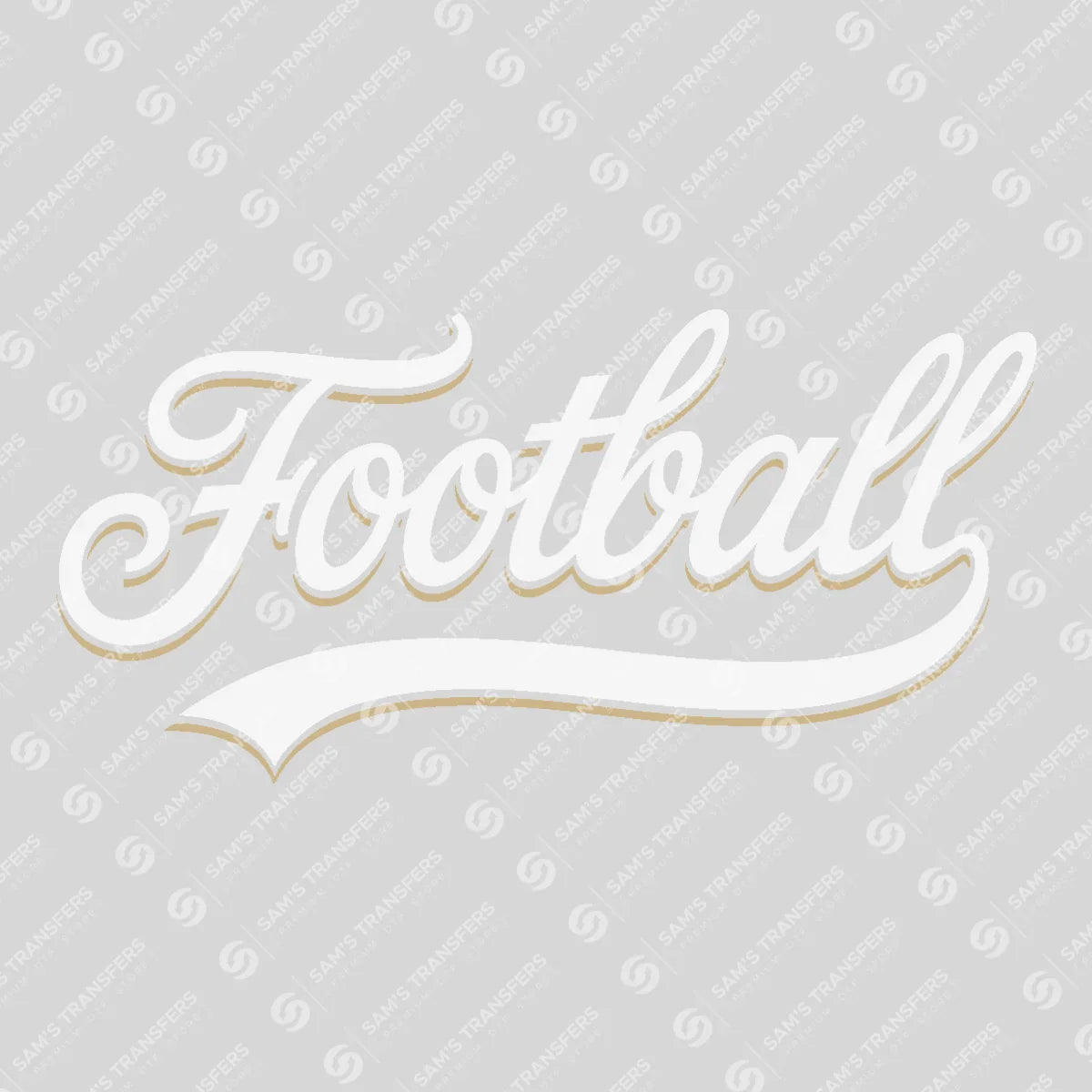 Apparel featuring a Football Script White-themed DTF transfer.