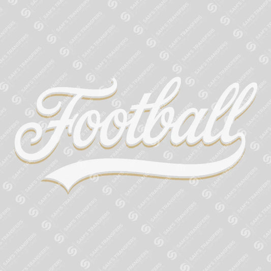 Apparel featuring a Football Script White-themed DTF transfer.
