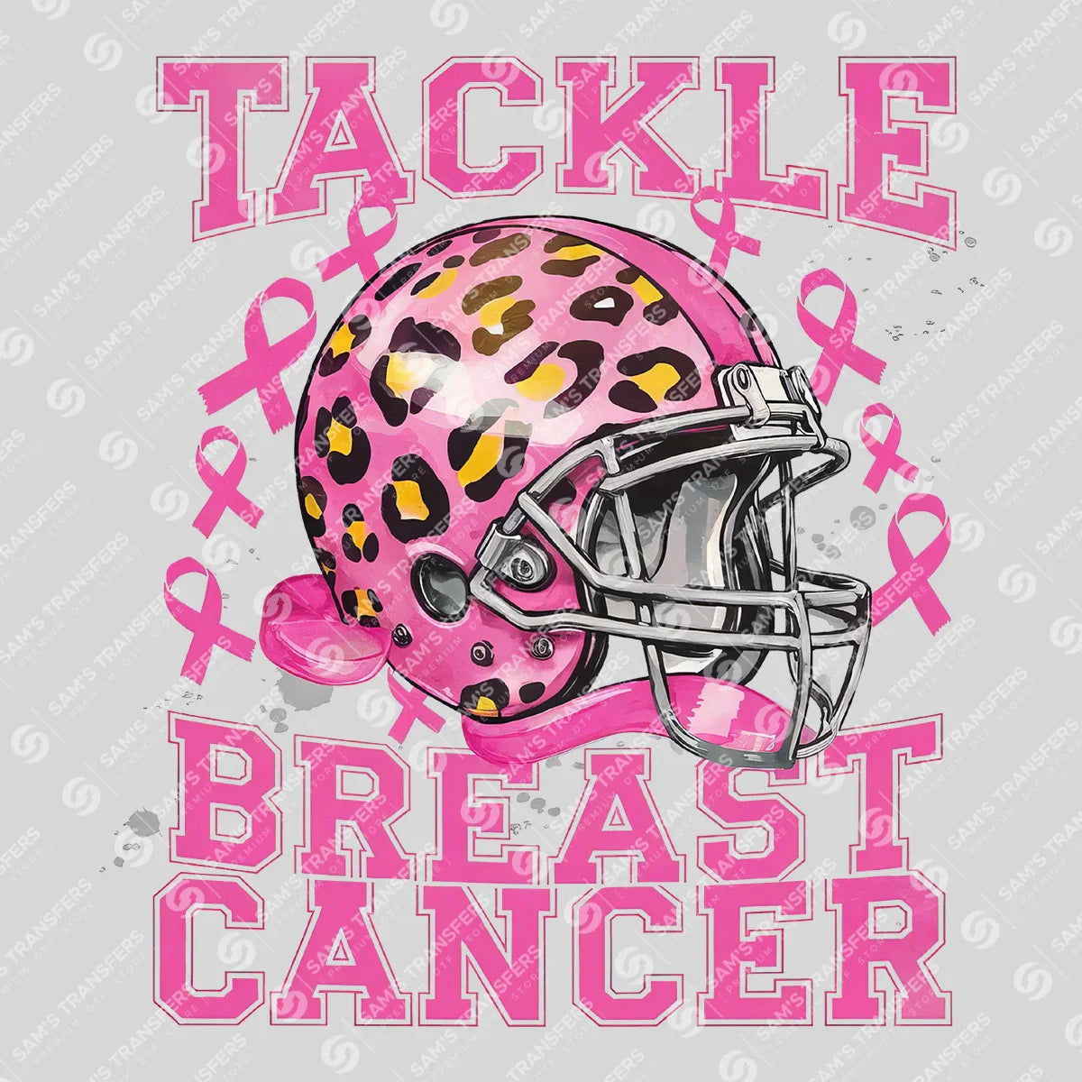 Apparel featuring a Tackle Breast Cancer-themed DTF transfer.