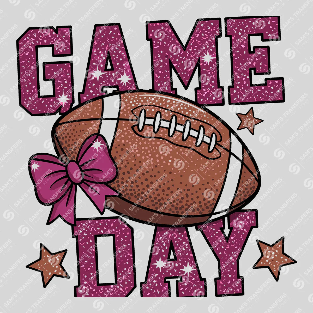 Apparel featuring a Game Day Pink Glitter-themed DTF transfer.