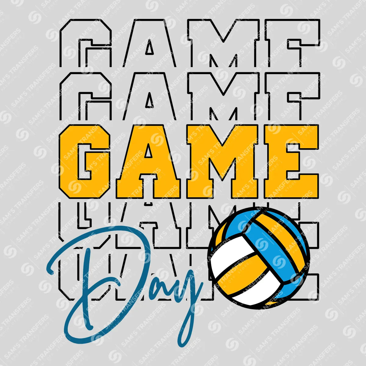 Apparel featuring a Game Day Volleyball Stacked-themed DTF transfer.