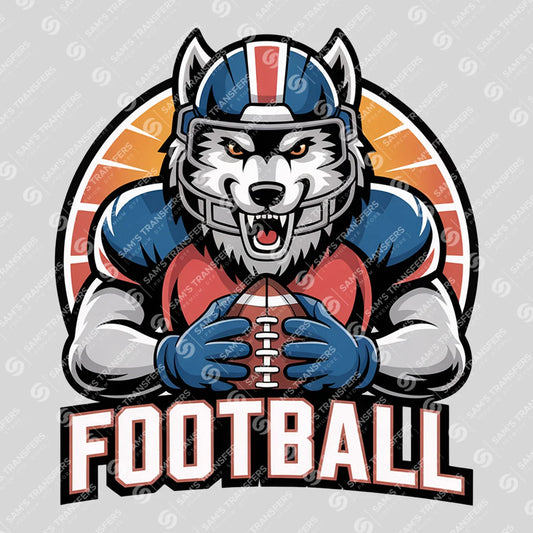 Apparel featuring a Football Wolf Mascot-themed DTF transfer.
