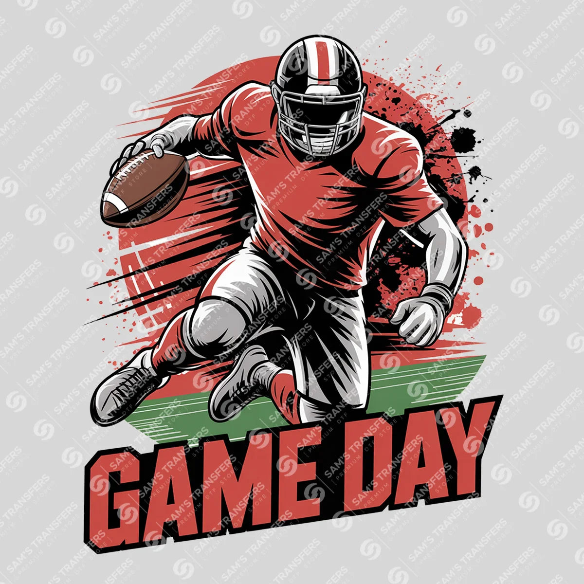 Apparel featuring a Game Day Player Red-themed DTF transfer.