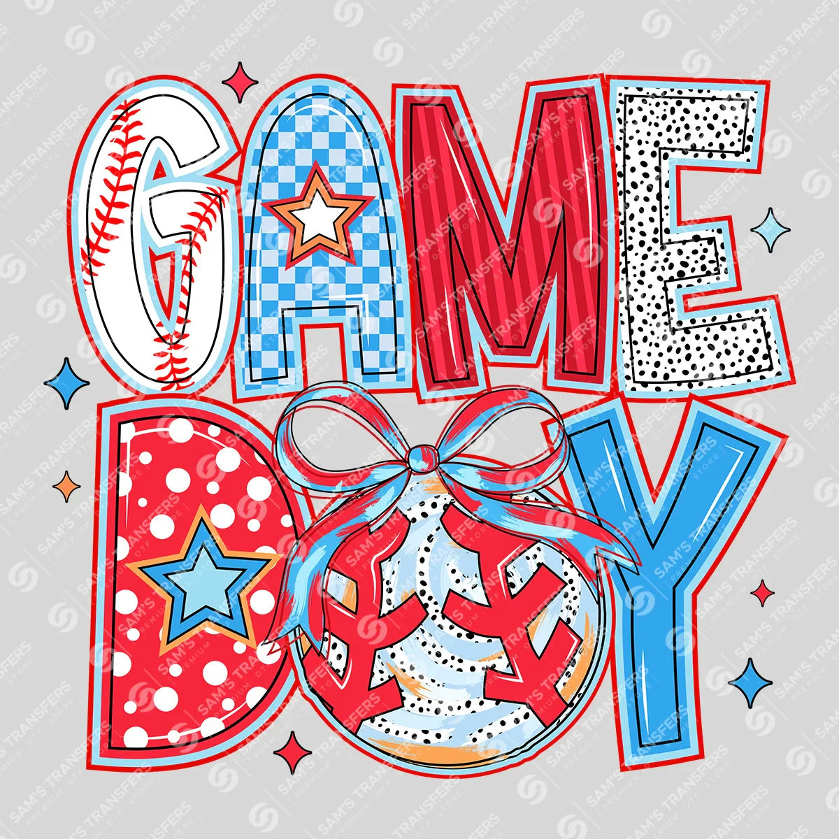 Apparel featuring a Game Day Baseball Bow-themed DTF transfer.