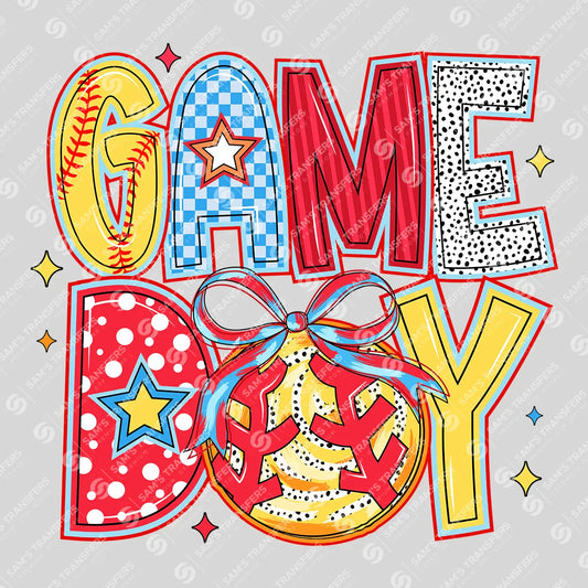 Apparel featuring a Game Day Softball Patriotic-themed DTF transfer.