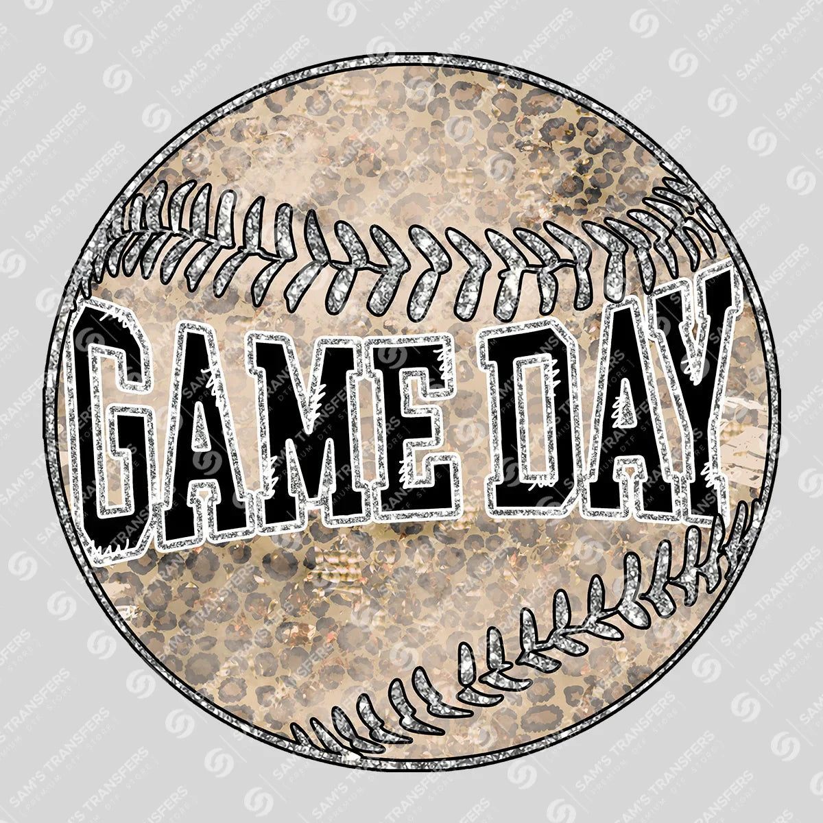 Apparel featuring a Game Day Leopard Baseball-themed DTF transfer.