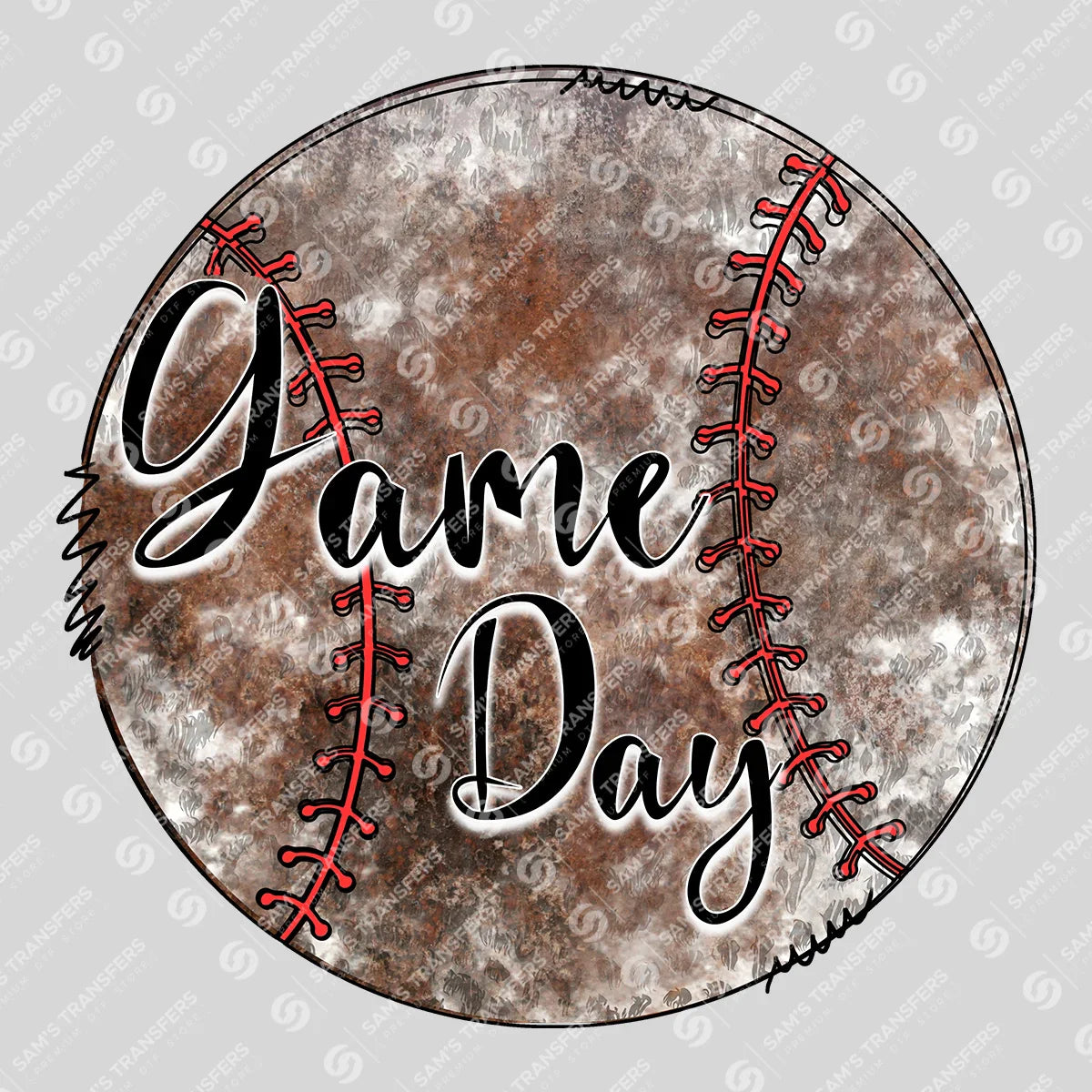 Apparel featuring a Game Day Baseball Grunge-themed DTF transfer.