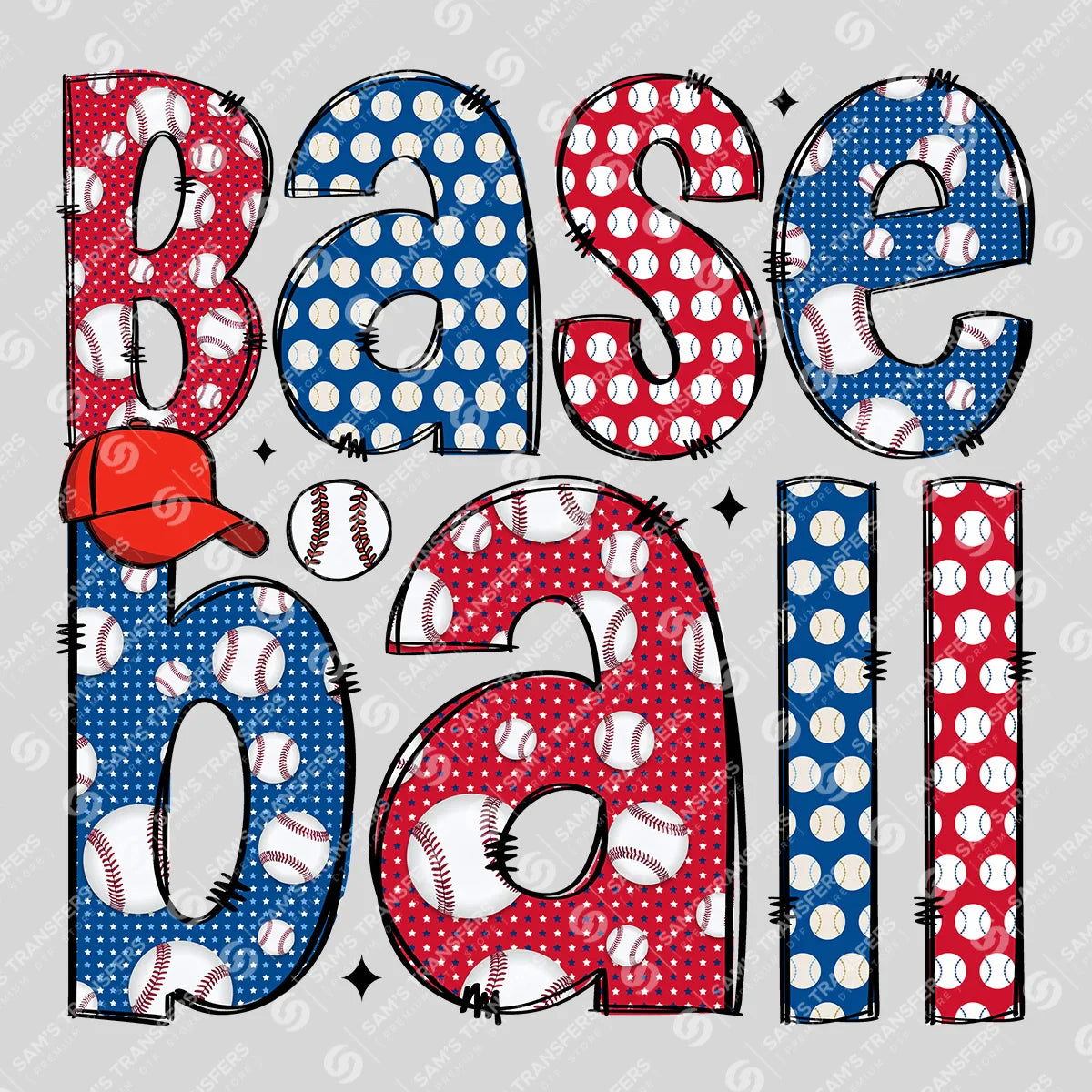 Apparel featuring a Baseball Polka Dot-themed DTF transfer.