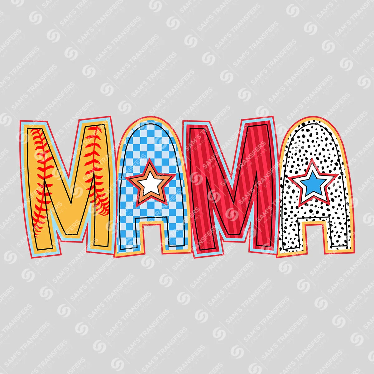 Apparel featuring a Mama Softball Doodle-themed DTF transfer.