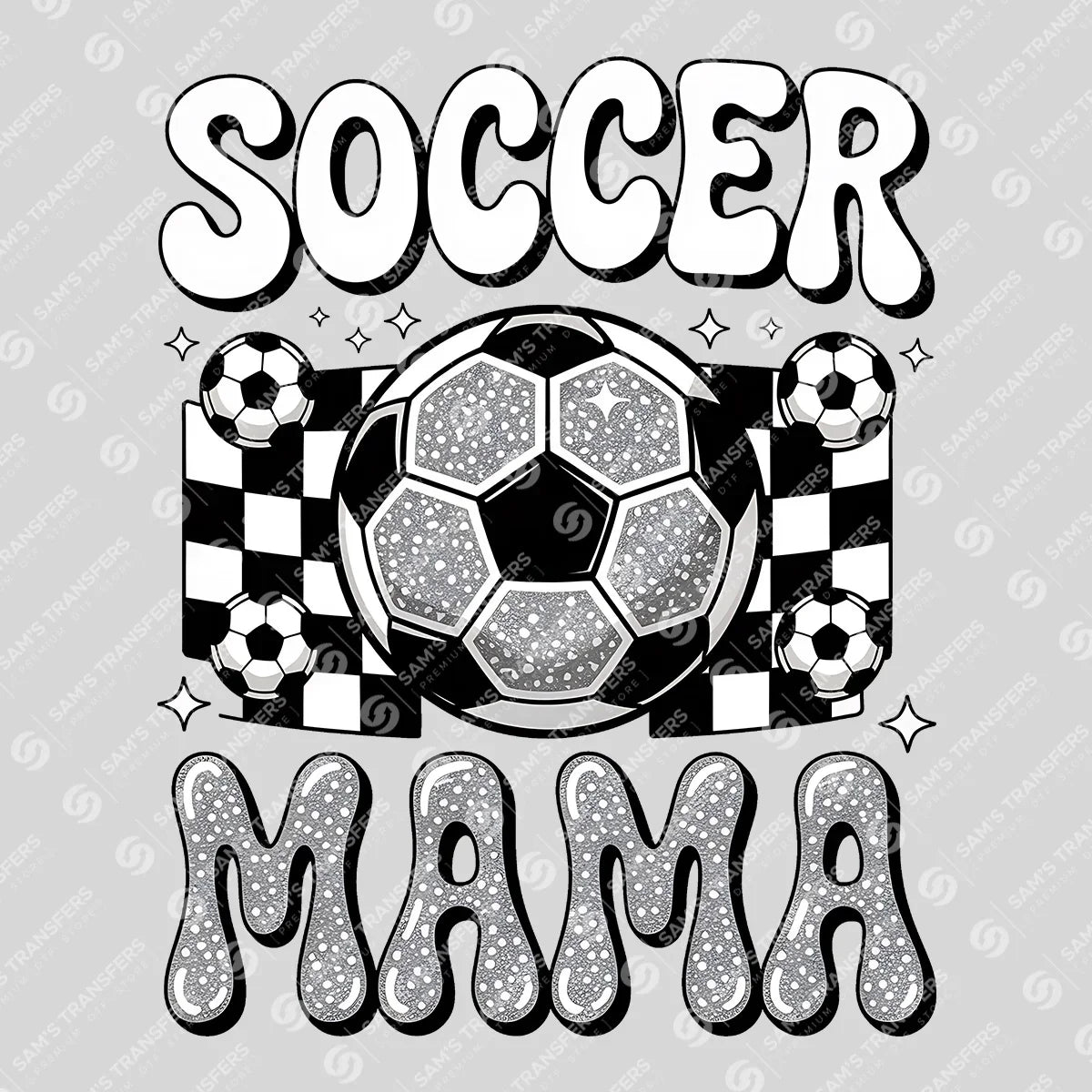 Apparel featuring a Soccer Mama Checkered-themed DTF transfer.
