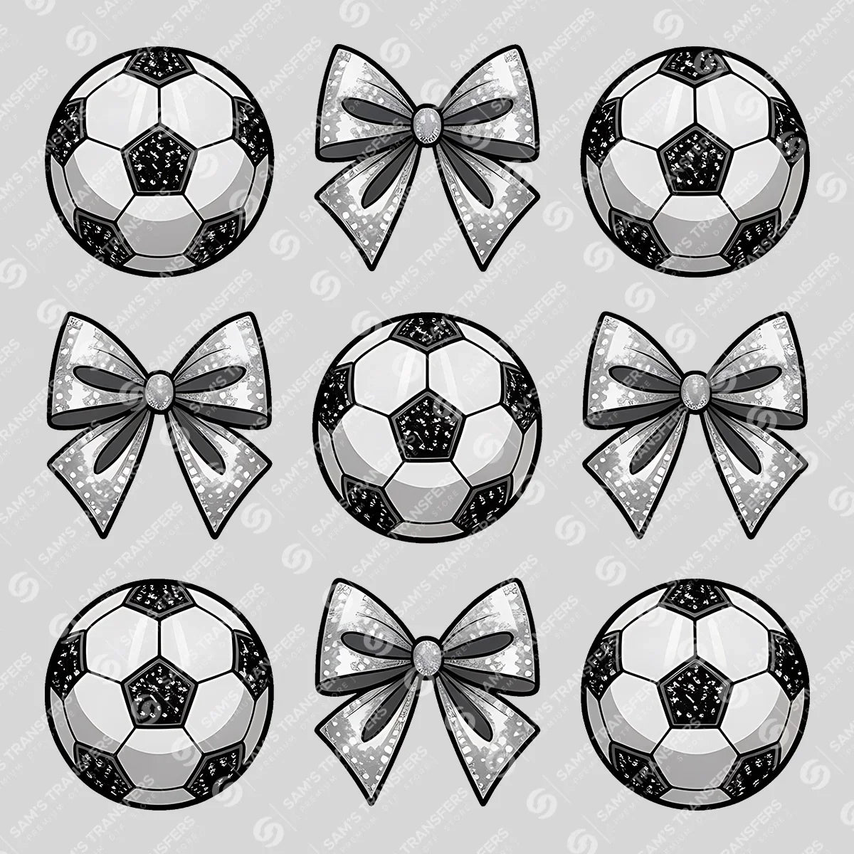 Apparel featuring a Soccer Ball Bow Collage-themed DTF transfer.