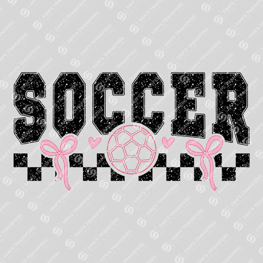 Apparel featuring a Soccer Coquette Checkered Pink-themed DTF transfer.