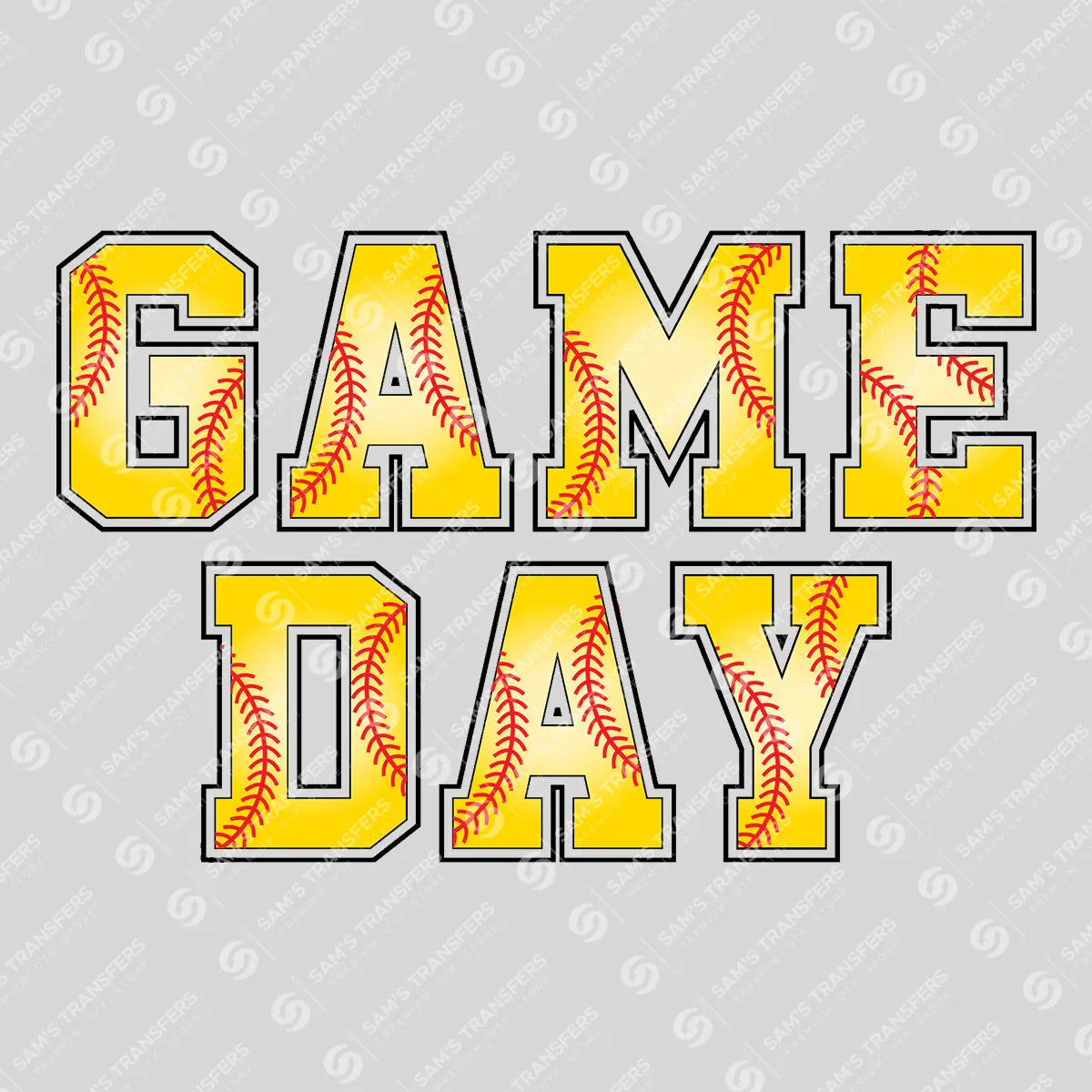 Apparel featuring a Game Day Softball Stitch-themed DTF transfer.
