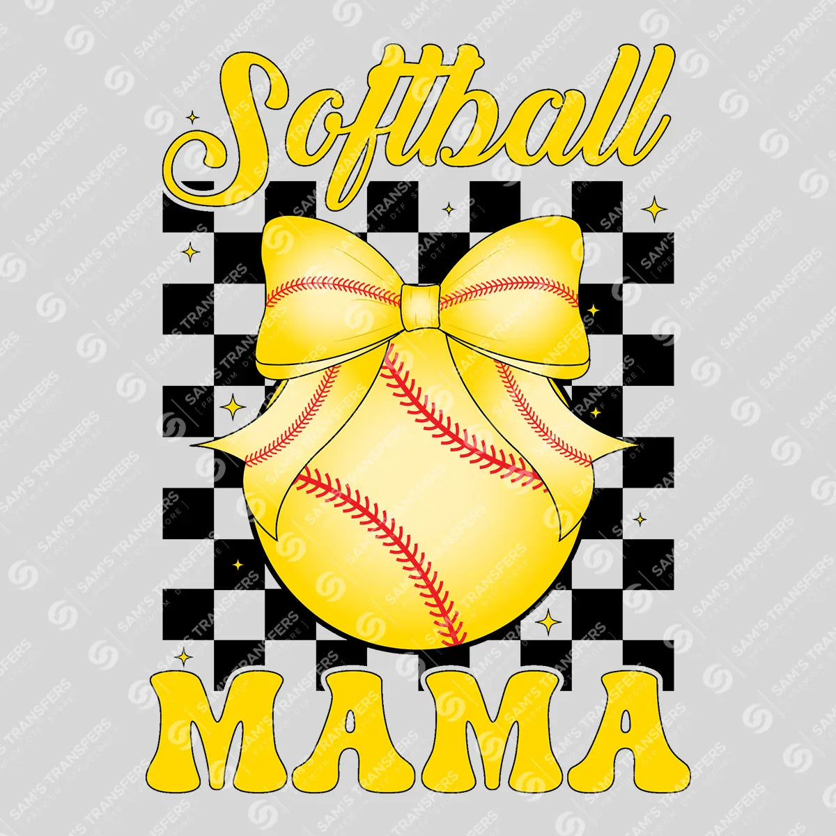 Apparel featuring a Softball Mama Checkered Bow-themed DTF transfer.