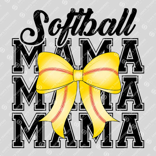 Apparel featuring a Softball Mama Bow-themed DTF transfer.