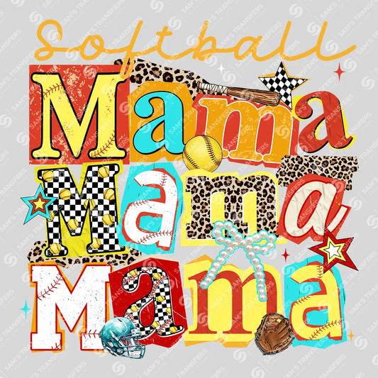 Apparel featuring a Softball Mama Stacked Collage-themed DTF transfer.