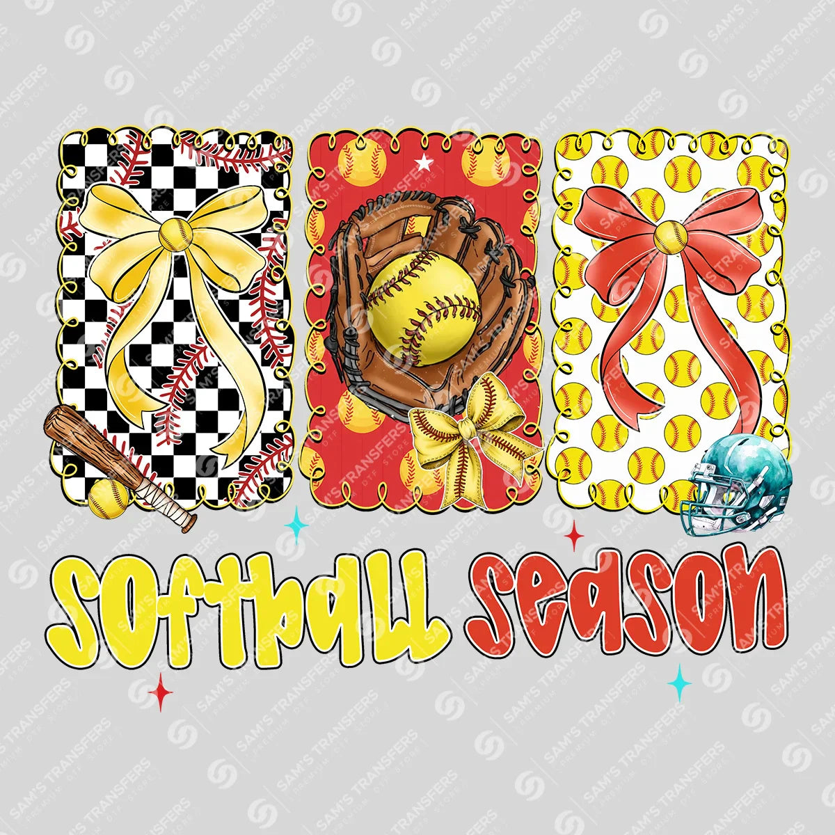 Apparel featuring a Softball Season Coquette-themed DTF transfer.