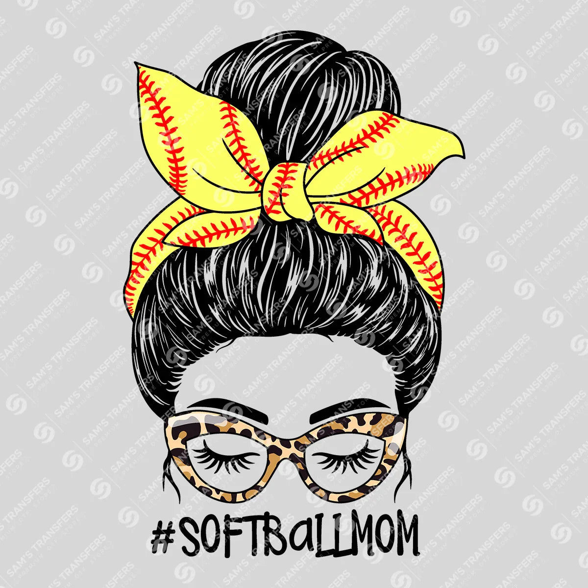 Apparel featuring a Softball Mom Messy Bun-themed DTF transfer.