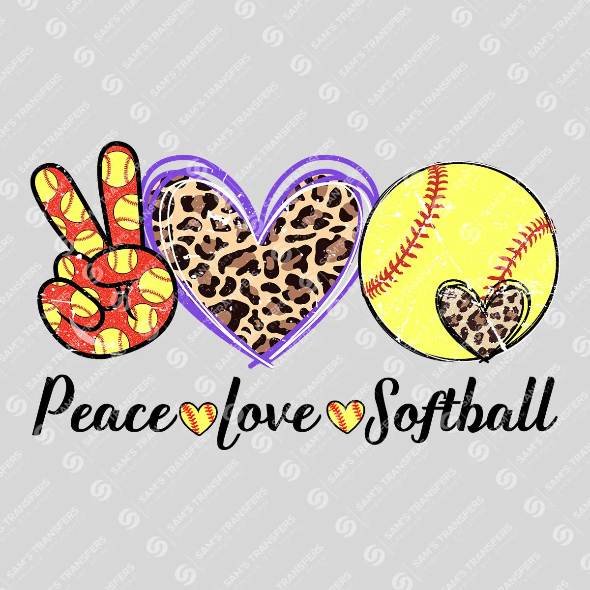 Apparel featuring a Peace Love Softball Leopard-themed DTF transfer.