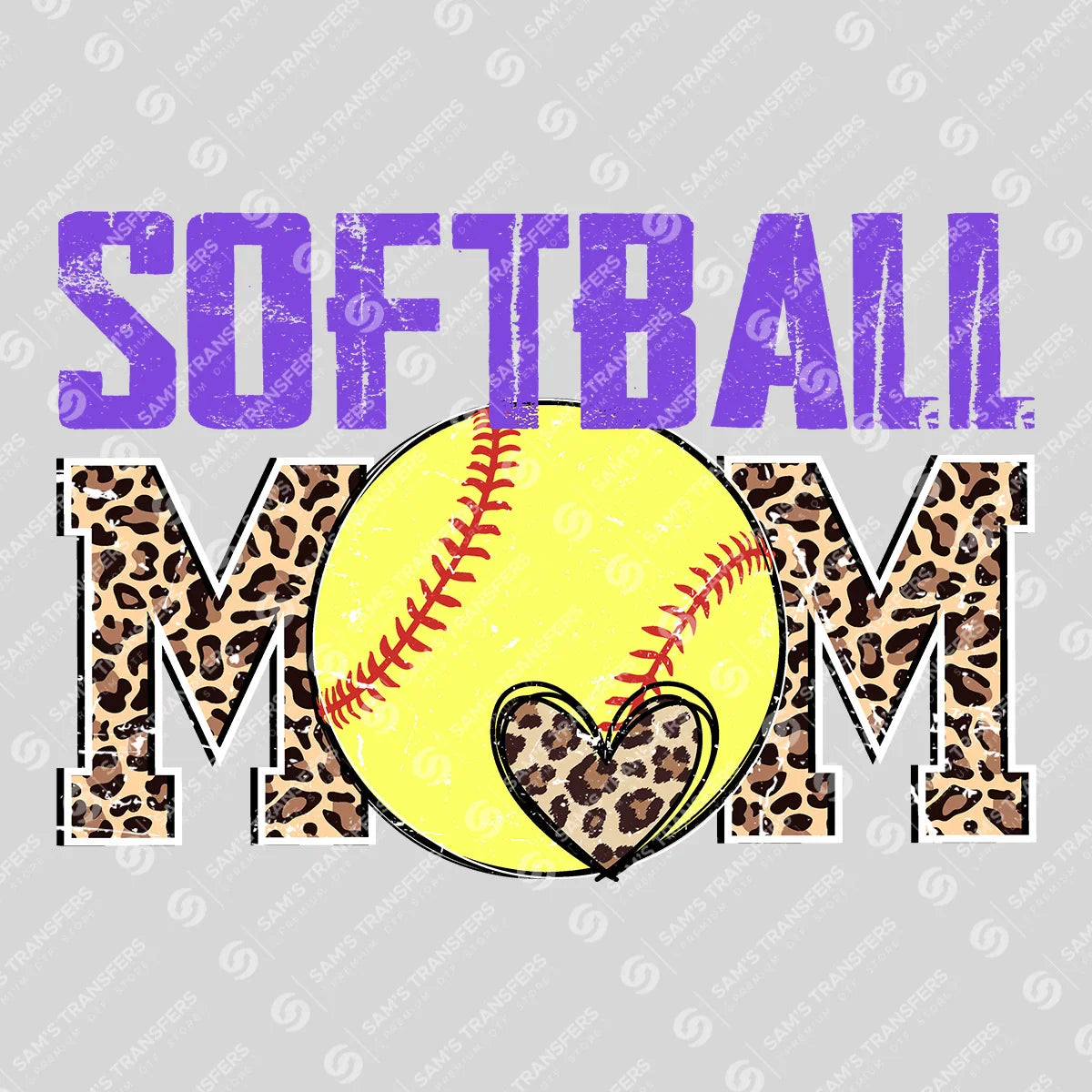 Apparel featuring a Softball Mom Purple Leopard-themed DTF transfer.