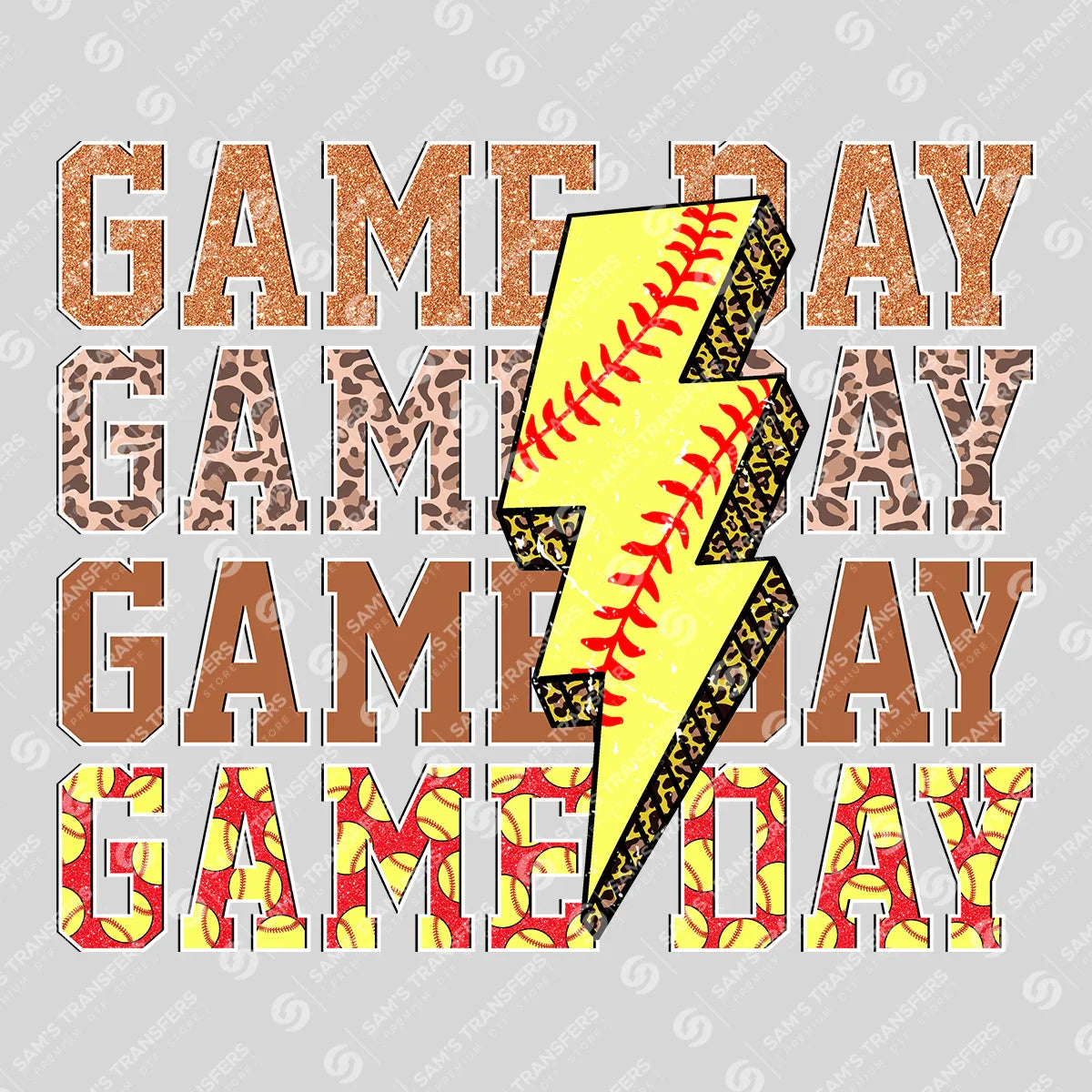 Apparel featuring a Game Day Softball Bolt-themed DTF transfer.