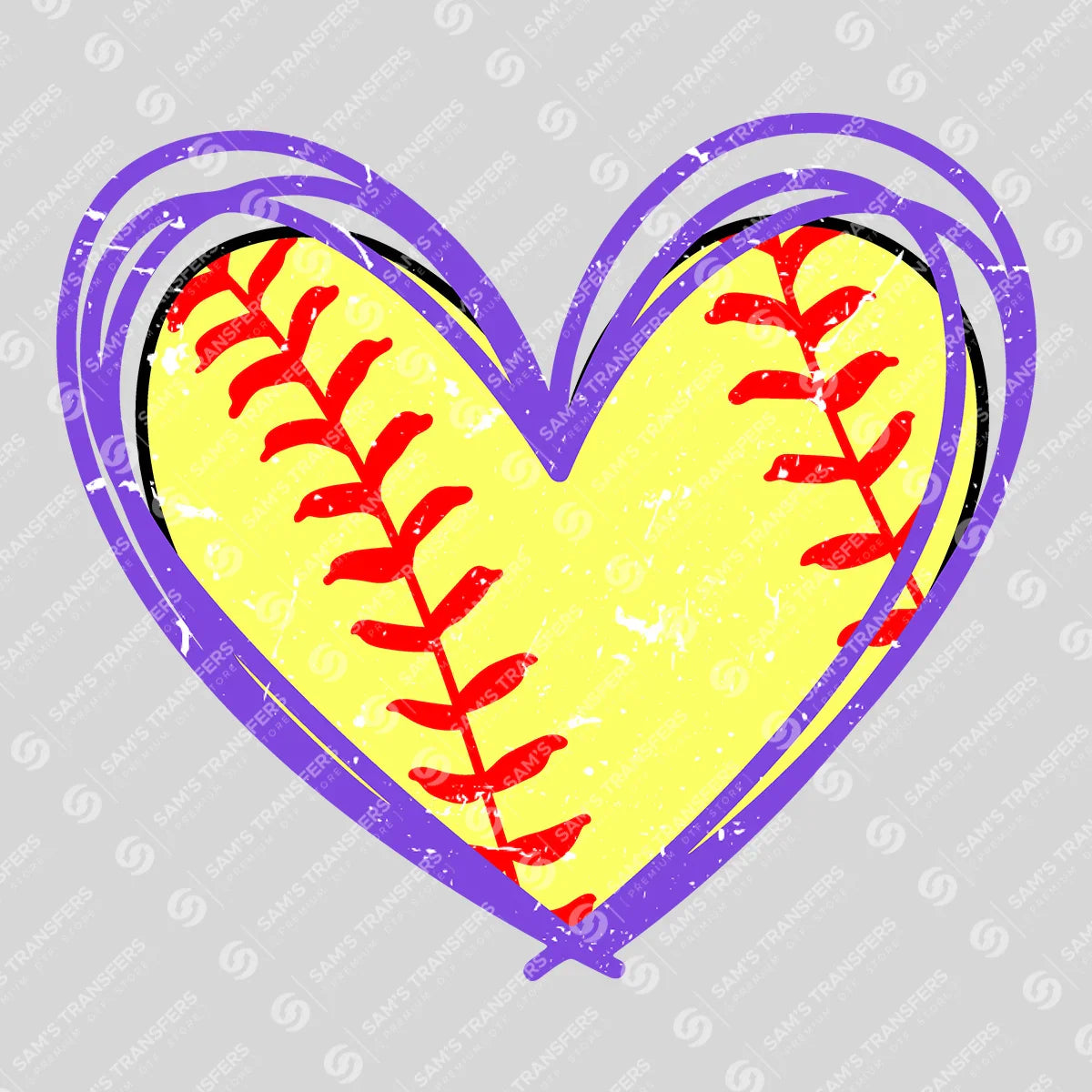 Apparel featuring a Softball Heart Purple-themed DTF transfer.