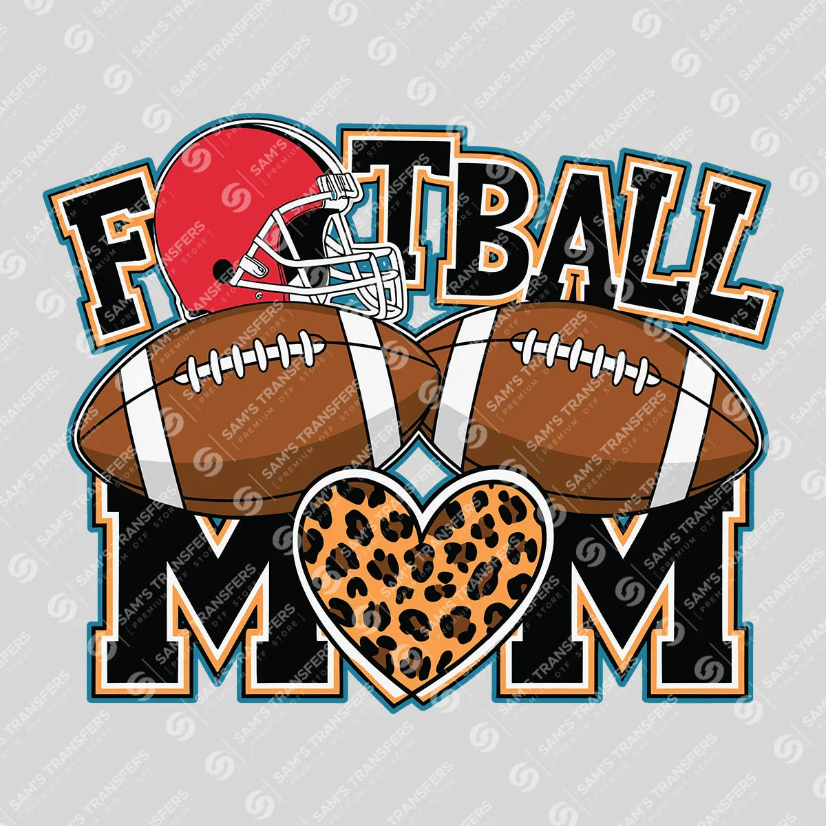 Apparel featuring a Football Mom Leopard Heart-themed DTF transfer.