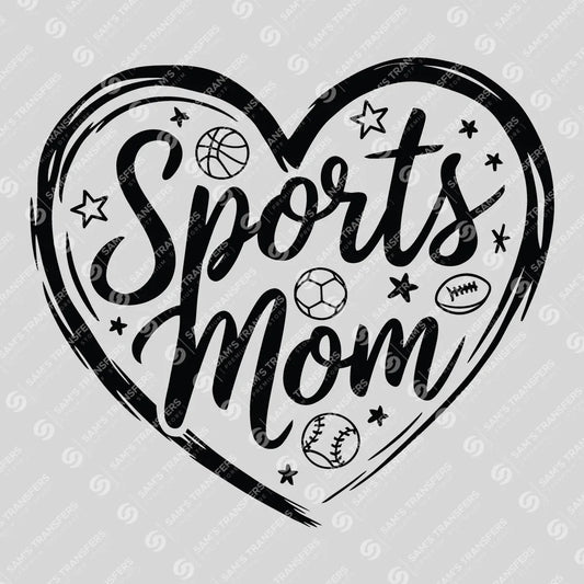 Apparel featuring a Sports Mom Heart-themed DTF transfer.