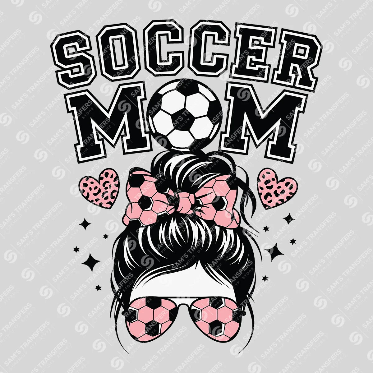 Apparel featuring a Soccer Mom Messy Bun-themed DTF transfer.