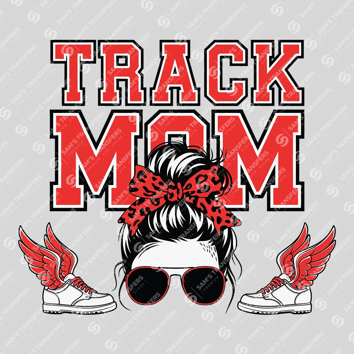 Apparel featuring a Track Mom-themed DTF transfer.